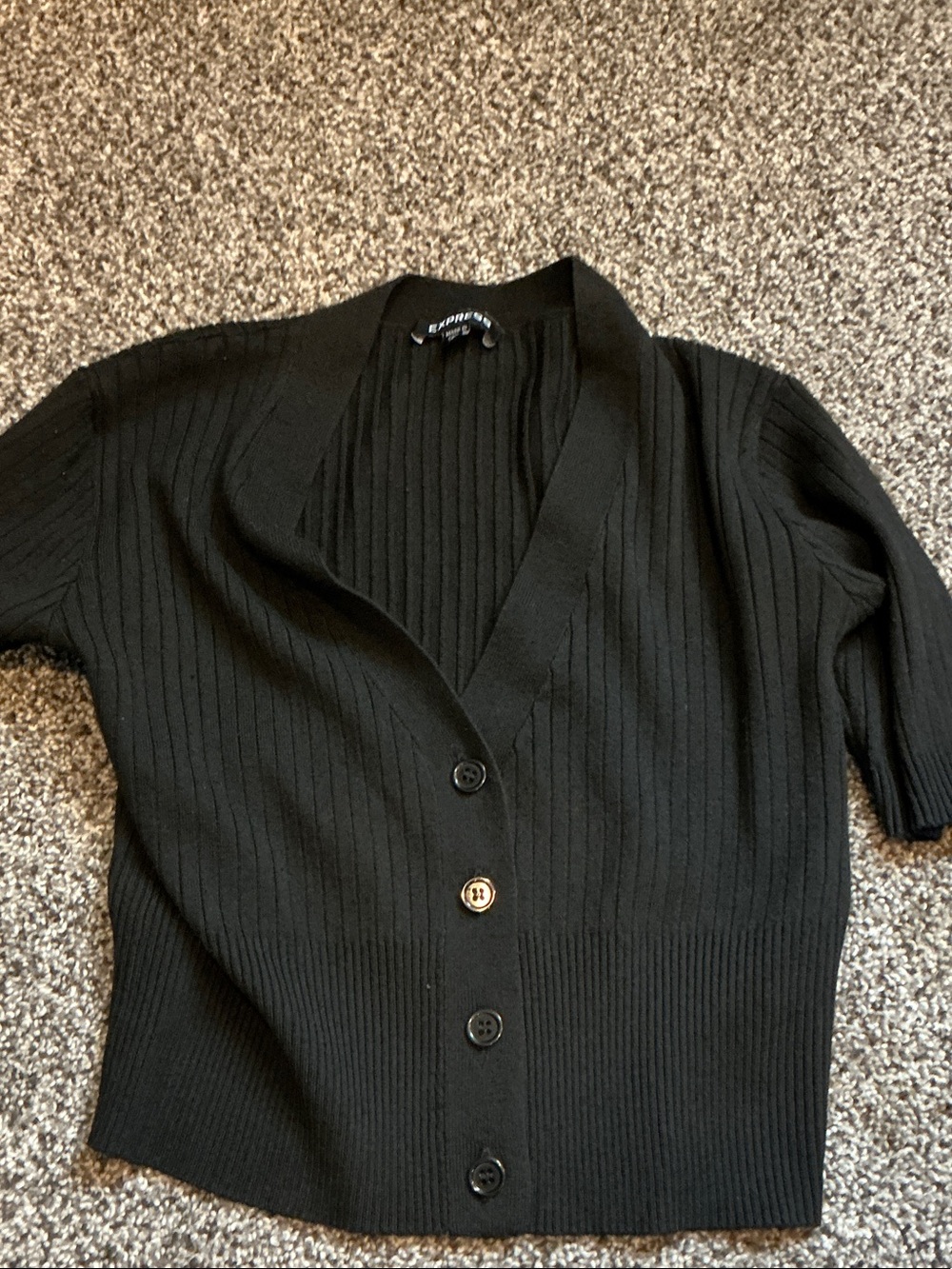 Express Black Ribbed Short Sleeve Cardigan
